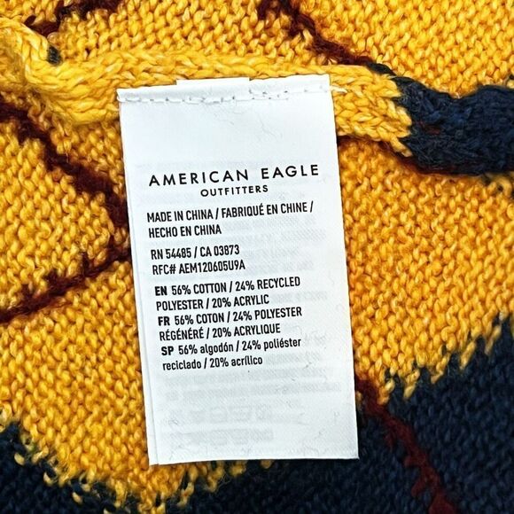American Eagle Argyle Knit Sweater Navy Yellow Green Size M NWOT Preppy Academia - Picture 10 of 12
